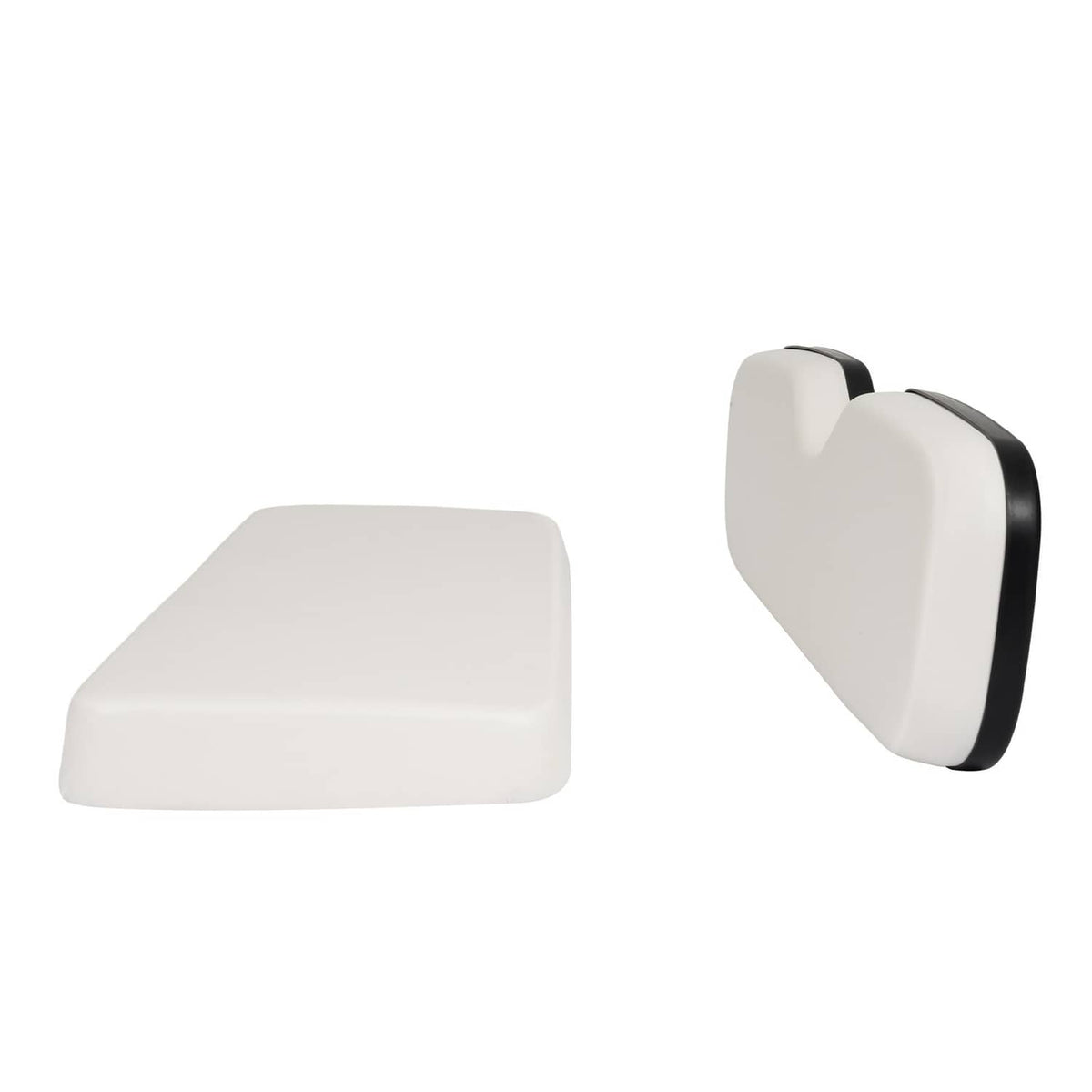 White seat bottom and backrest cushions with black mounting trim, golf cart style