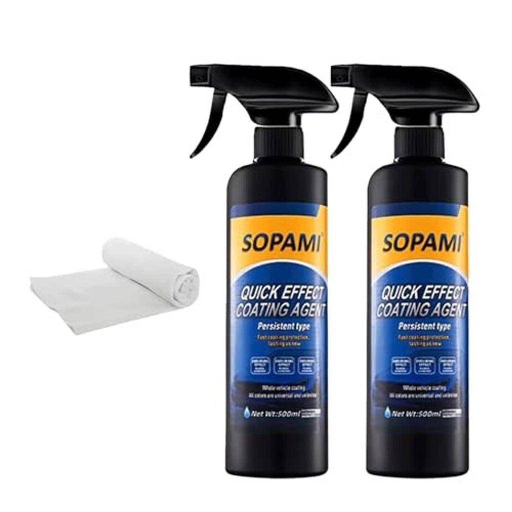 Two SOAPAMI coating agent ceramic spray bottles with trigger caps and white cloth rolls