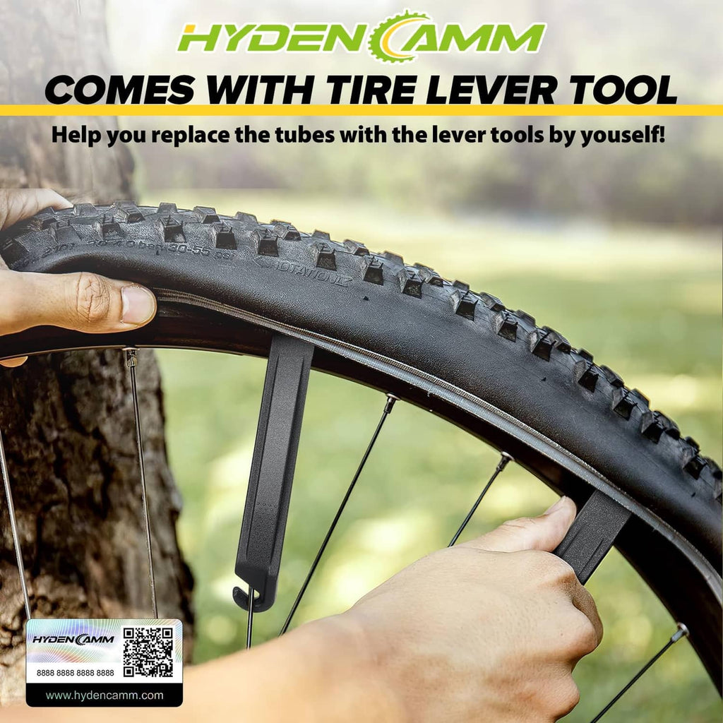 Bike inner tube replacement with tire lever tool for installing a new tube