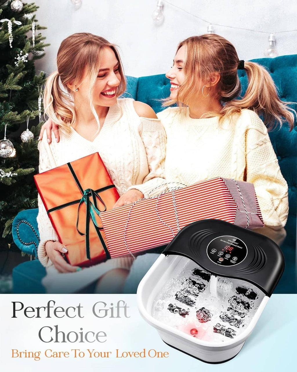 Heated foot spa in white base with bubble water and illuminated control panel