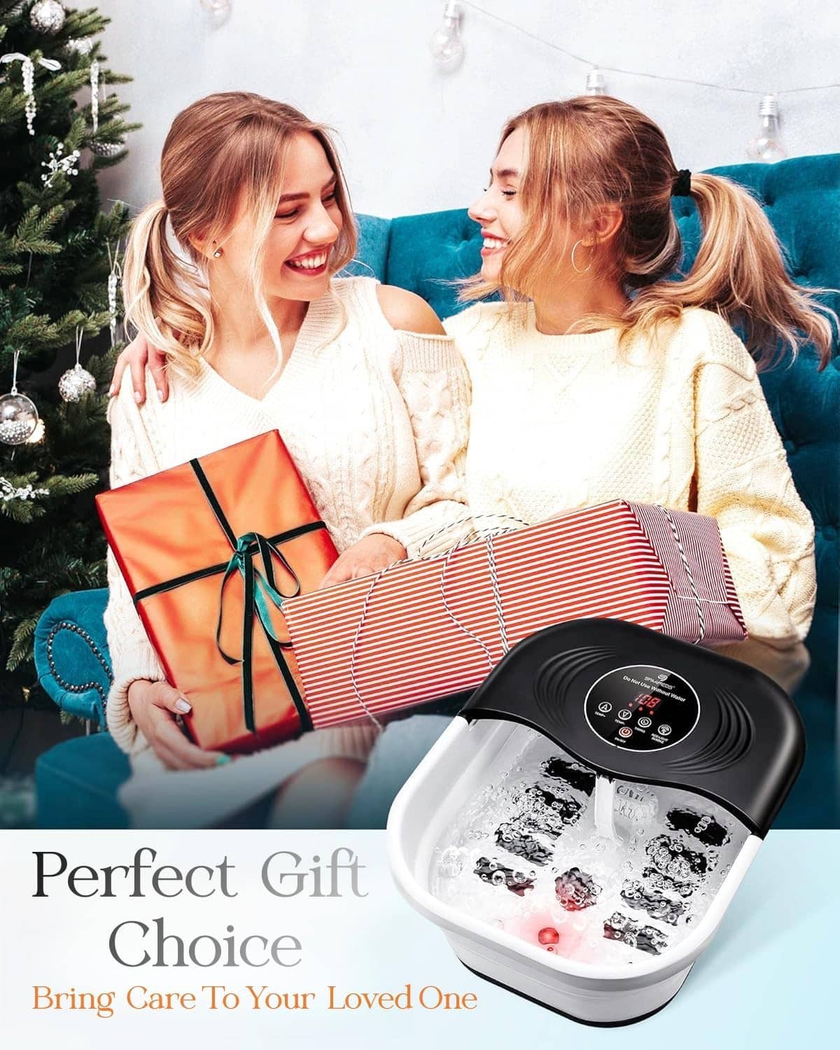 Heated foot spa in white base with bubble water and illuminated control panel