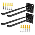 Set of 2 black double shovel wall hooks with mounting plates and black screws