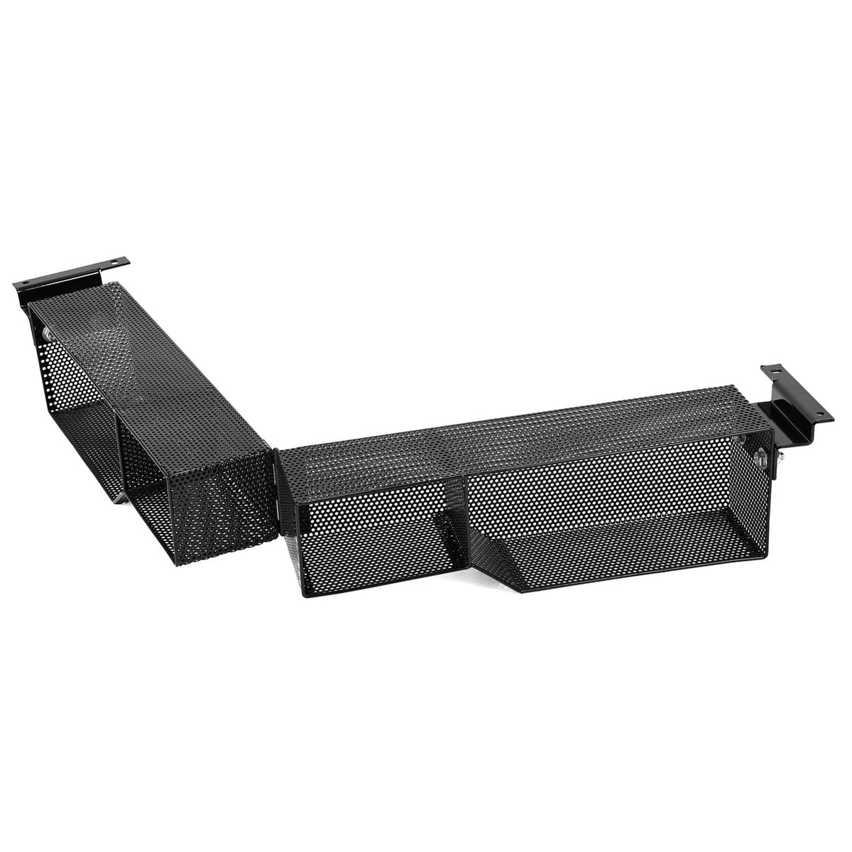 Black mesh front storage basket box with hinged side mounting tabs