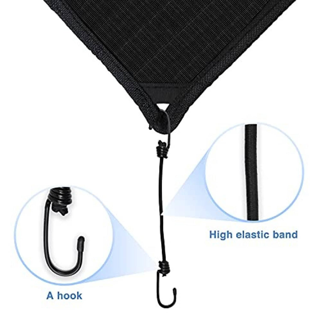 Black elastic band AC cover corner with hook ties for secure outdoor fit