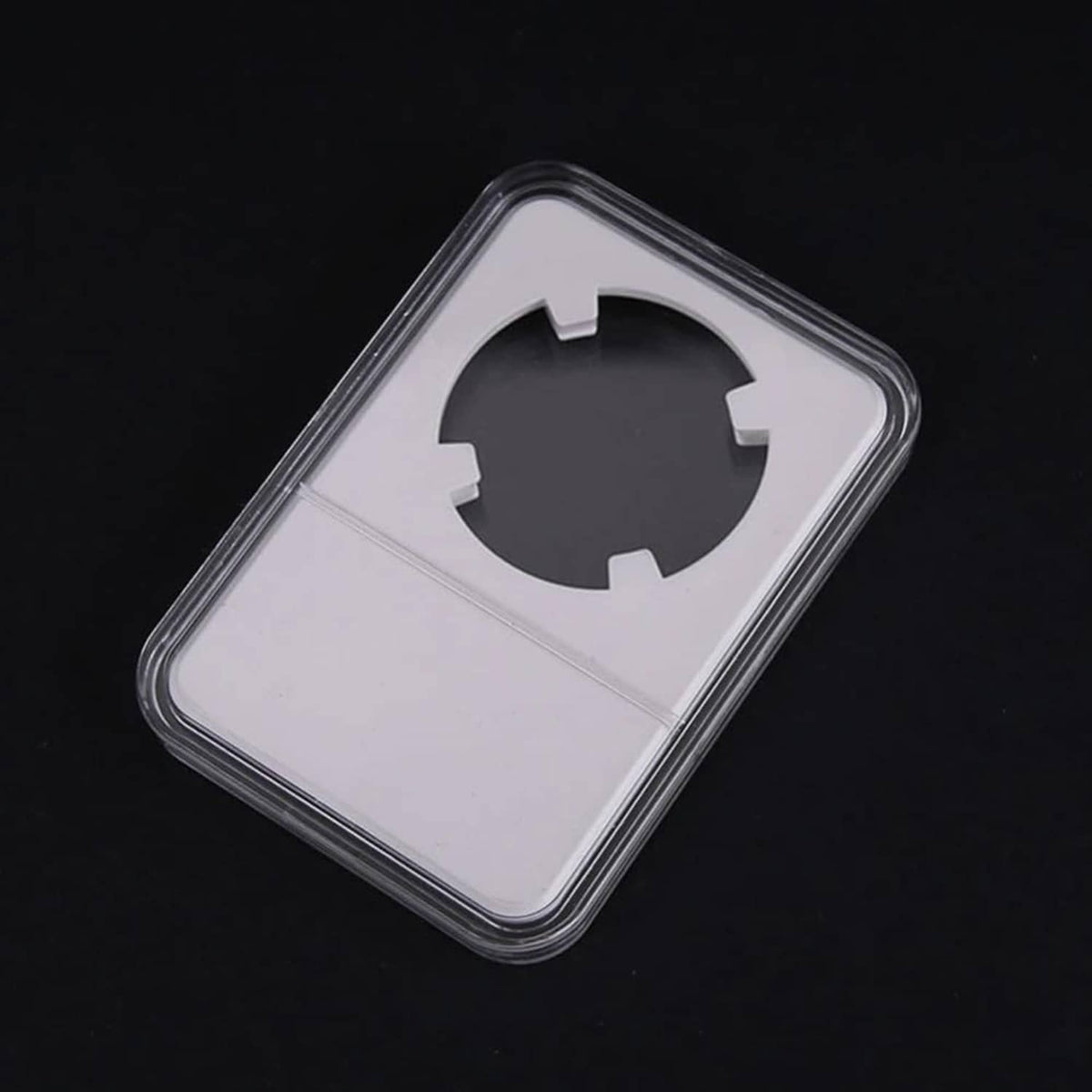 Acrylic coin slab holder, clear square case with circular coin insert cutout