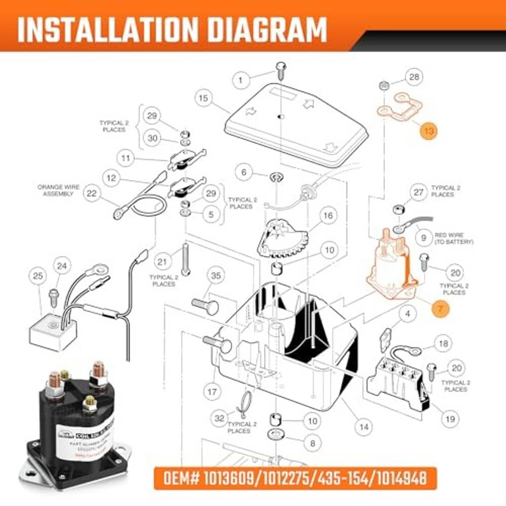Solenoid relay installation diagram, black housing with four terminals and base