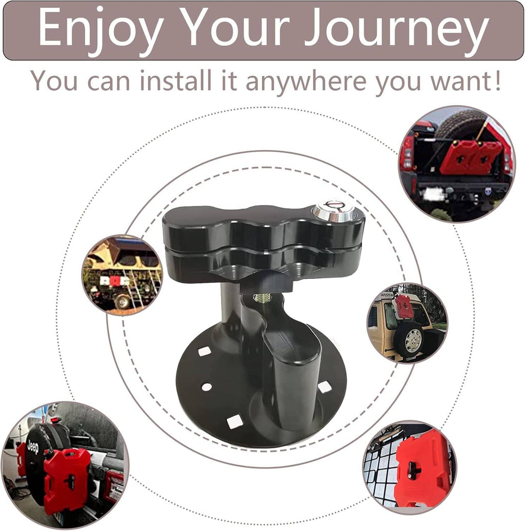 Black pack-mount lock centered with base plate and installation location diagram