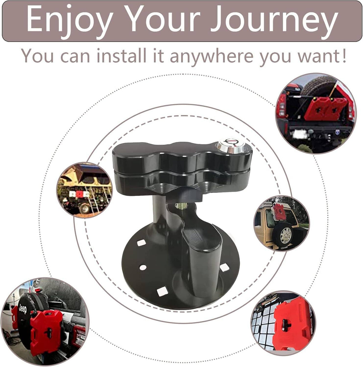 Black pack-mount lock centered with base plate and installation location diagram
