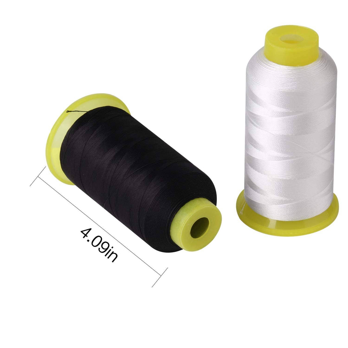 Bonded nylon sewing thread spool, white thread with yellow base