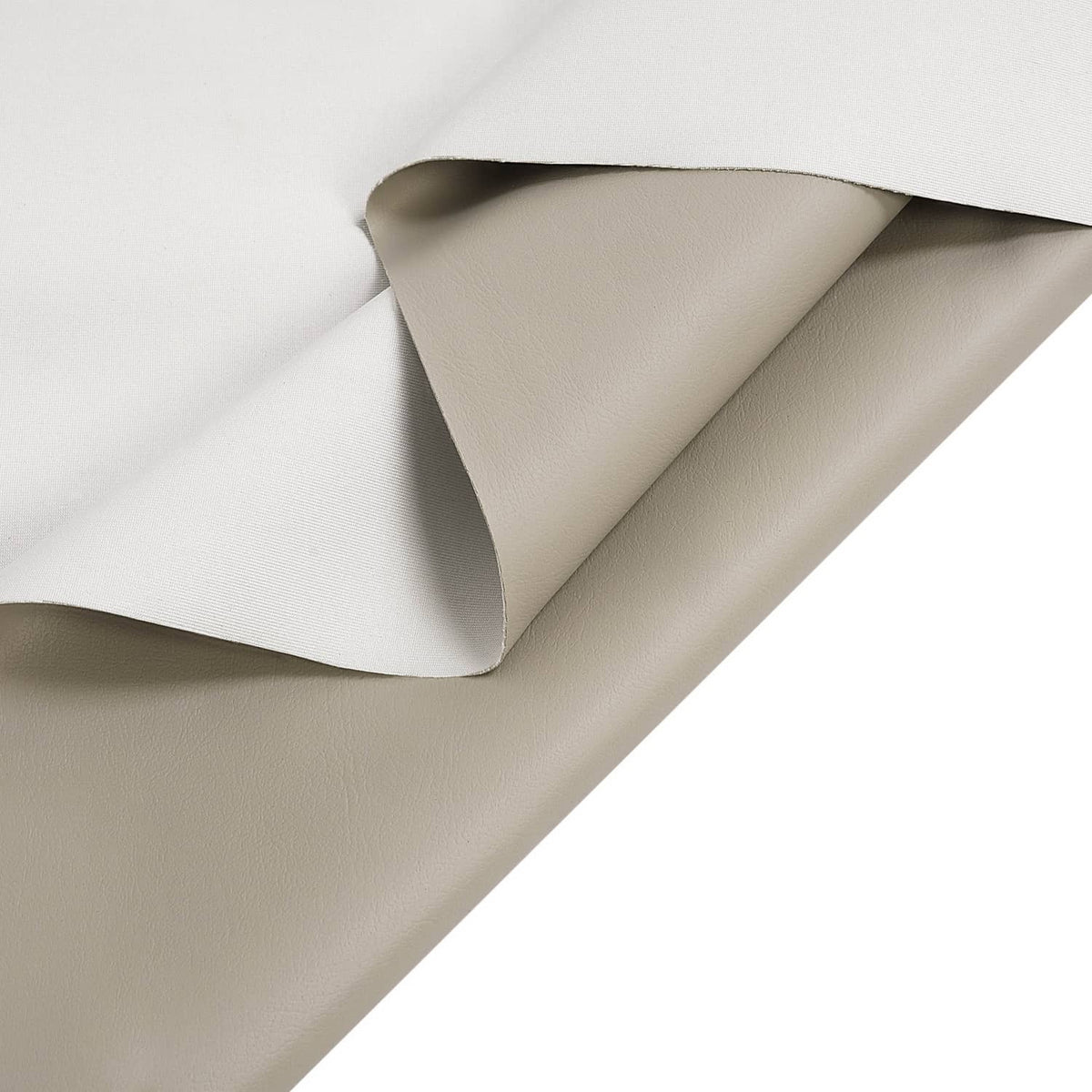 Tan faux leather seat cover material with visible fold and smooth grain texture.
