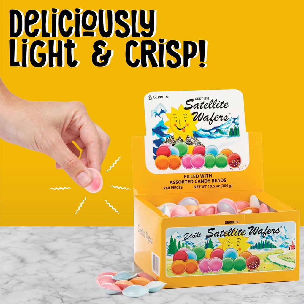 Gerrit’s Satellite Wafers candy pack with hand reaching near open box