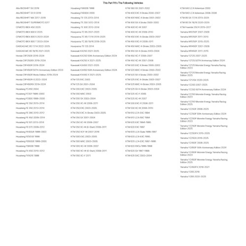 Compatibility fitment chart for handlebar risers, vehicle models listed in columns