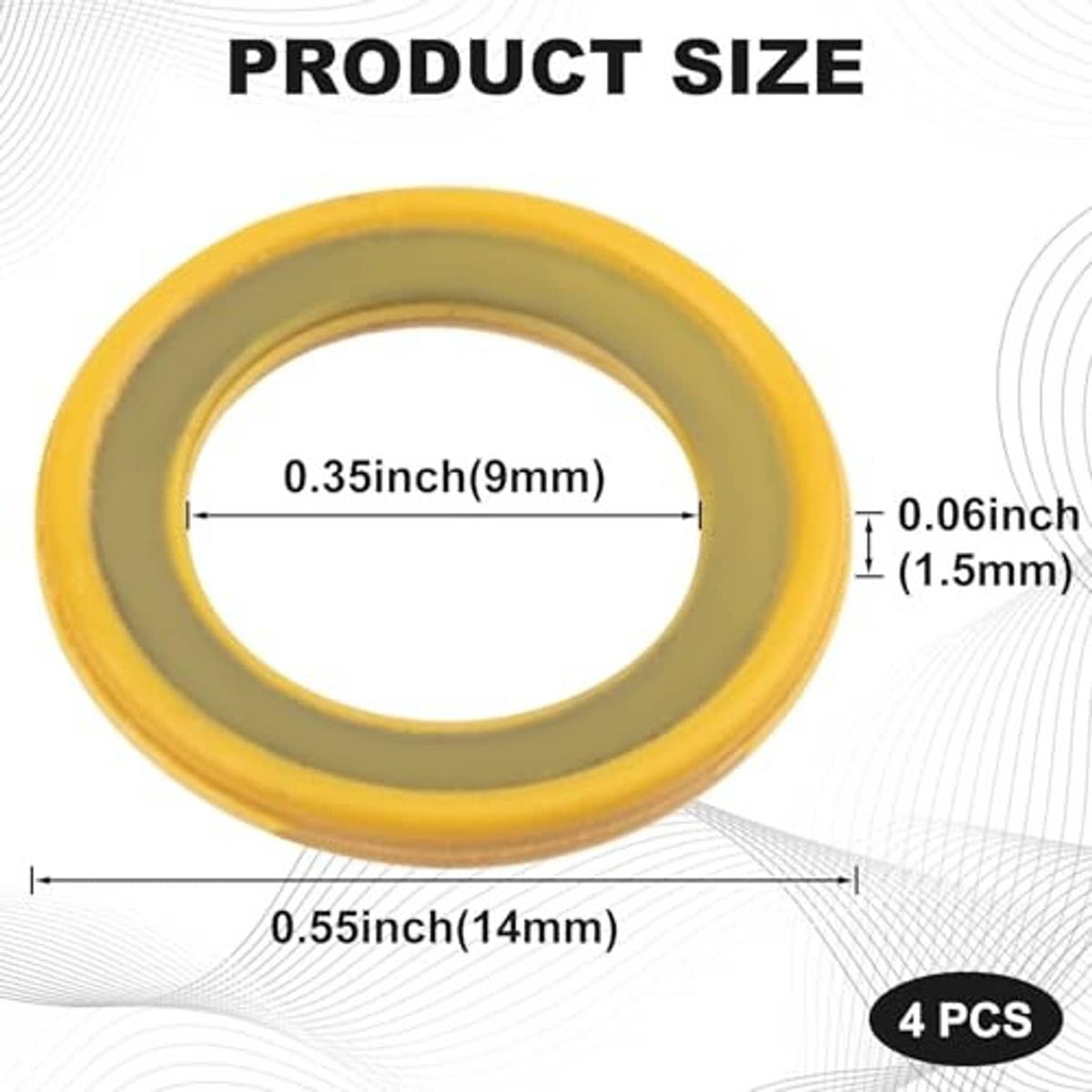 Round yellow rubber drain plug seal gasket with gray inner ring, 9mm diameter callout