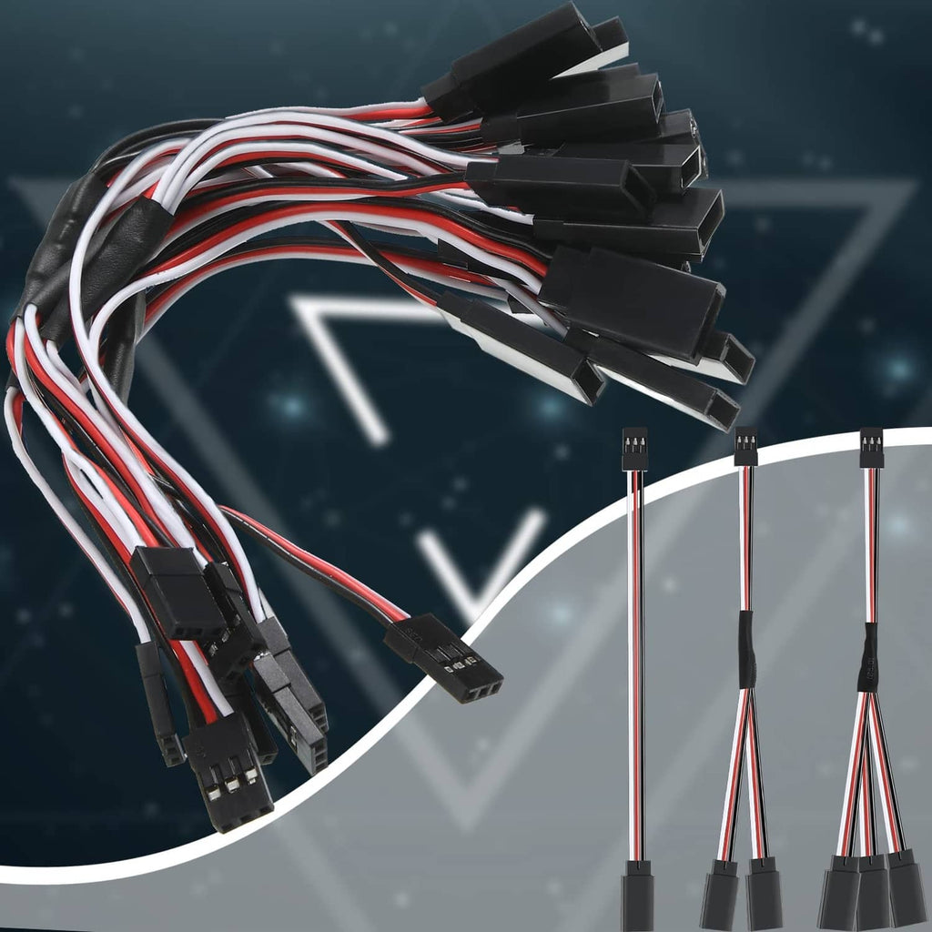 Black and red 3-pin Y-split servo cable bundle with multiple JST-style plugs