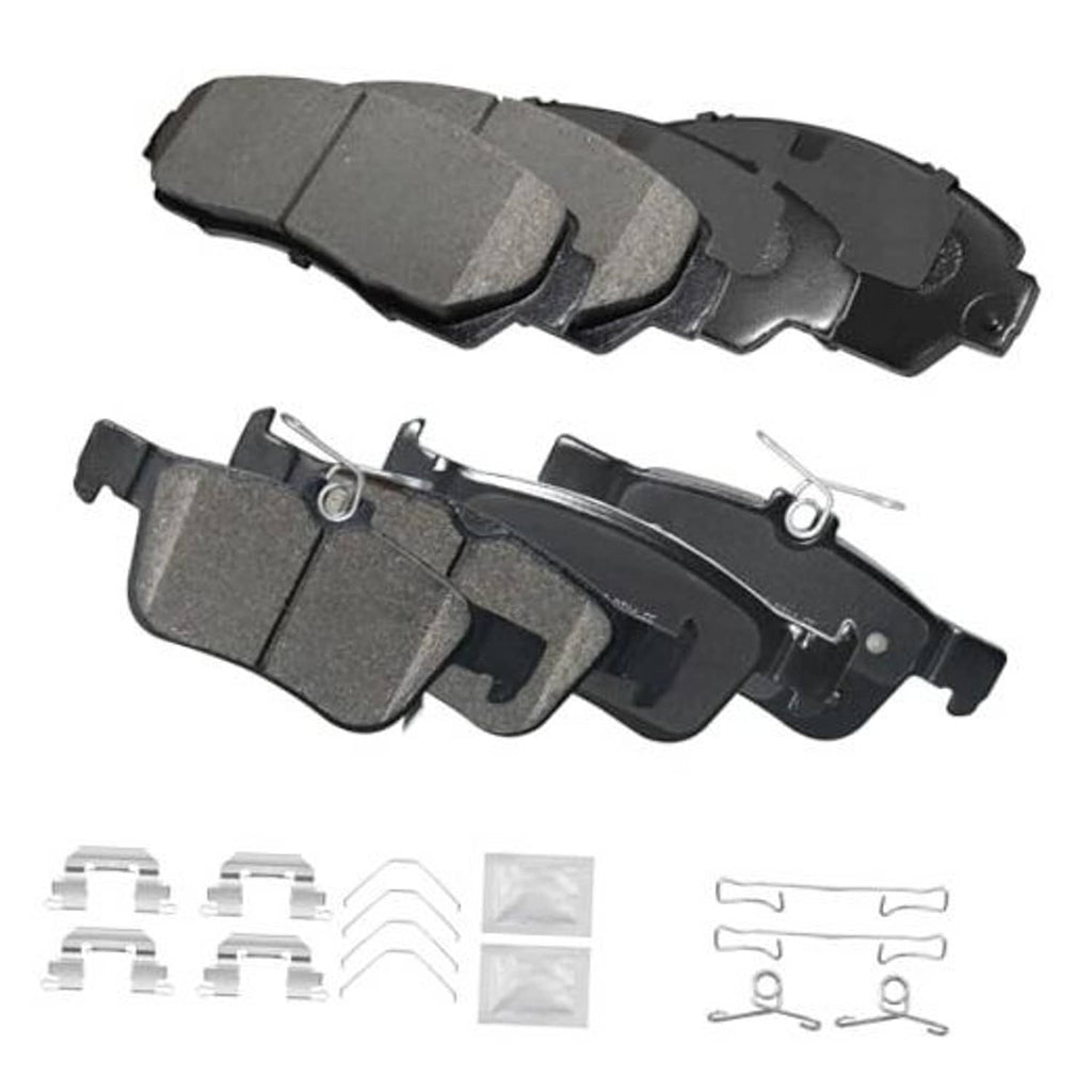 Ceramic front and rear brake pad set, dark gray friction pads with backing plates