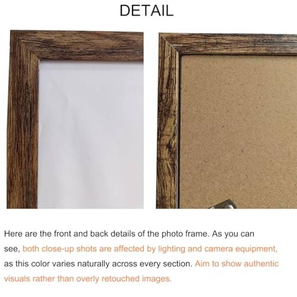 Brown photo frame front and back detail with light backing panels