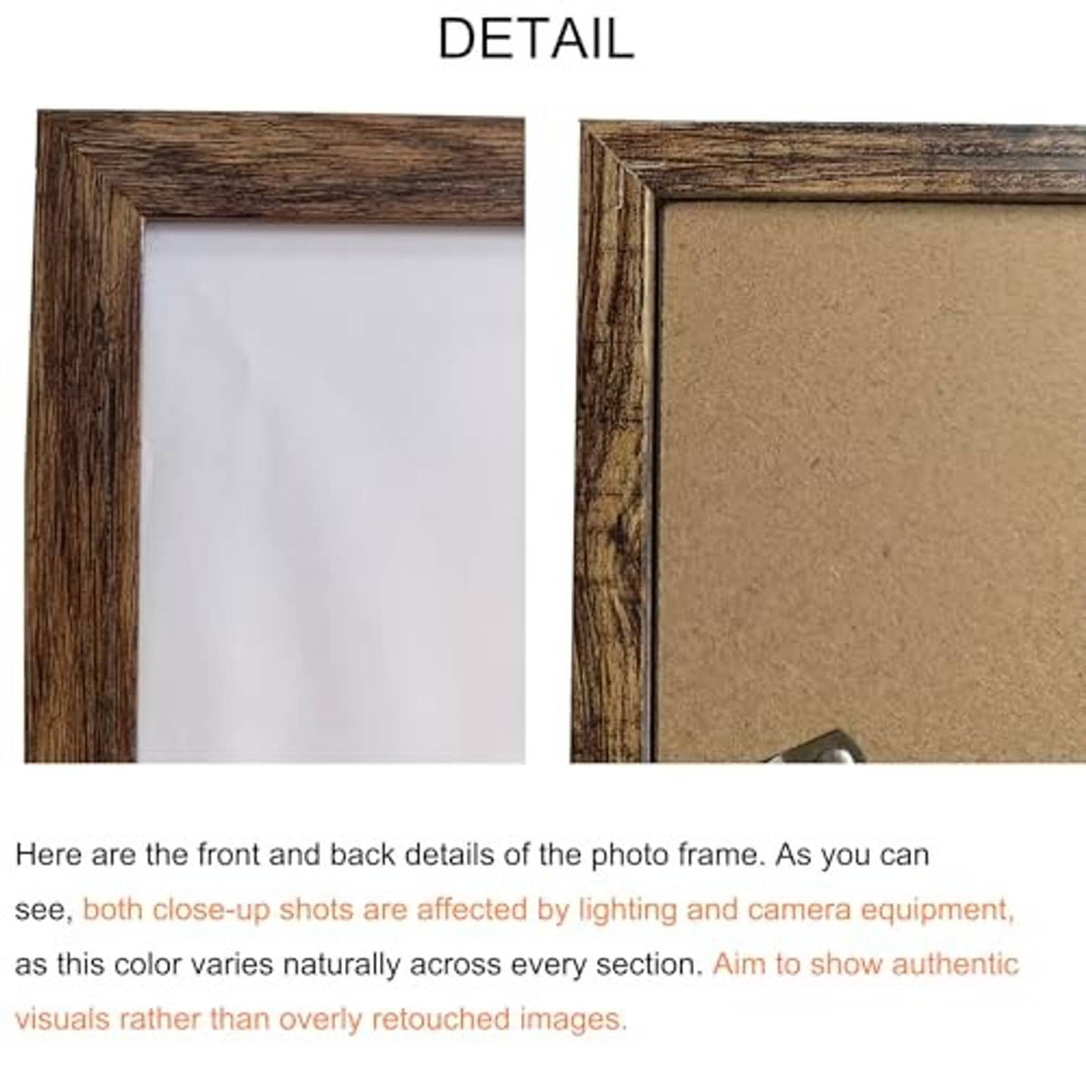 Brown photo frame front and back detail with light backing panels