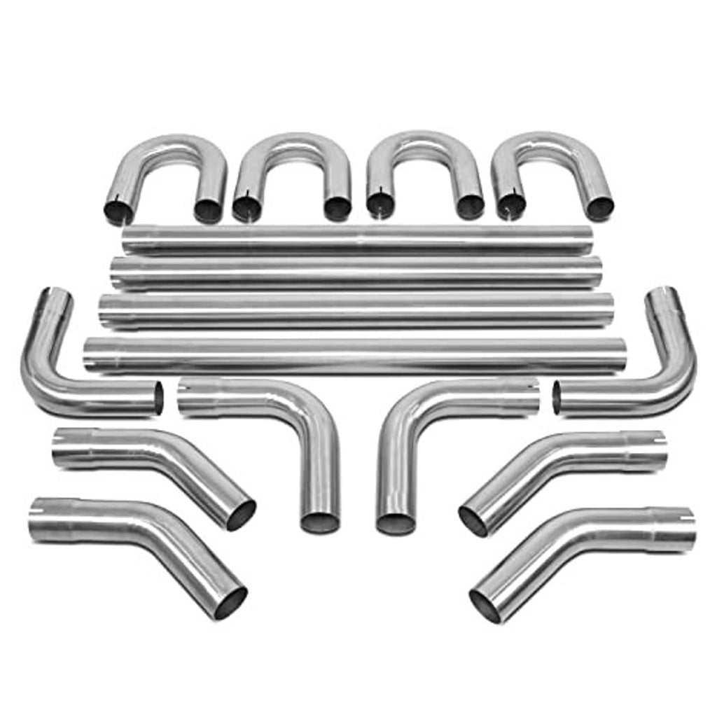 Stainless steel 3-inch exhaust tubing kit, 16-piece mix of bends and straight sections