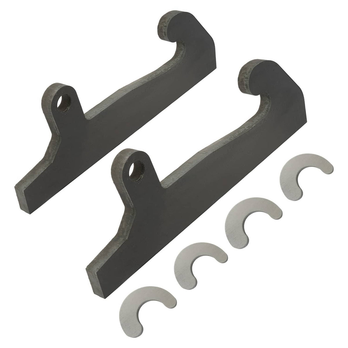 Set of two black loader brackets with mounting holes and four U-shaped clips