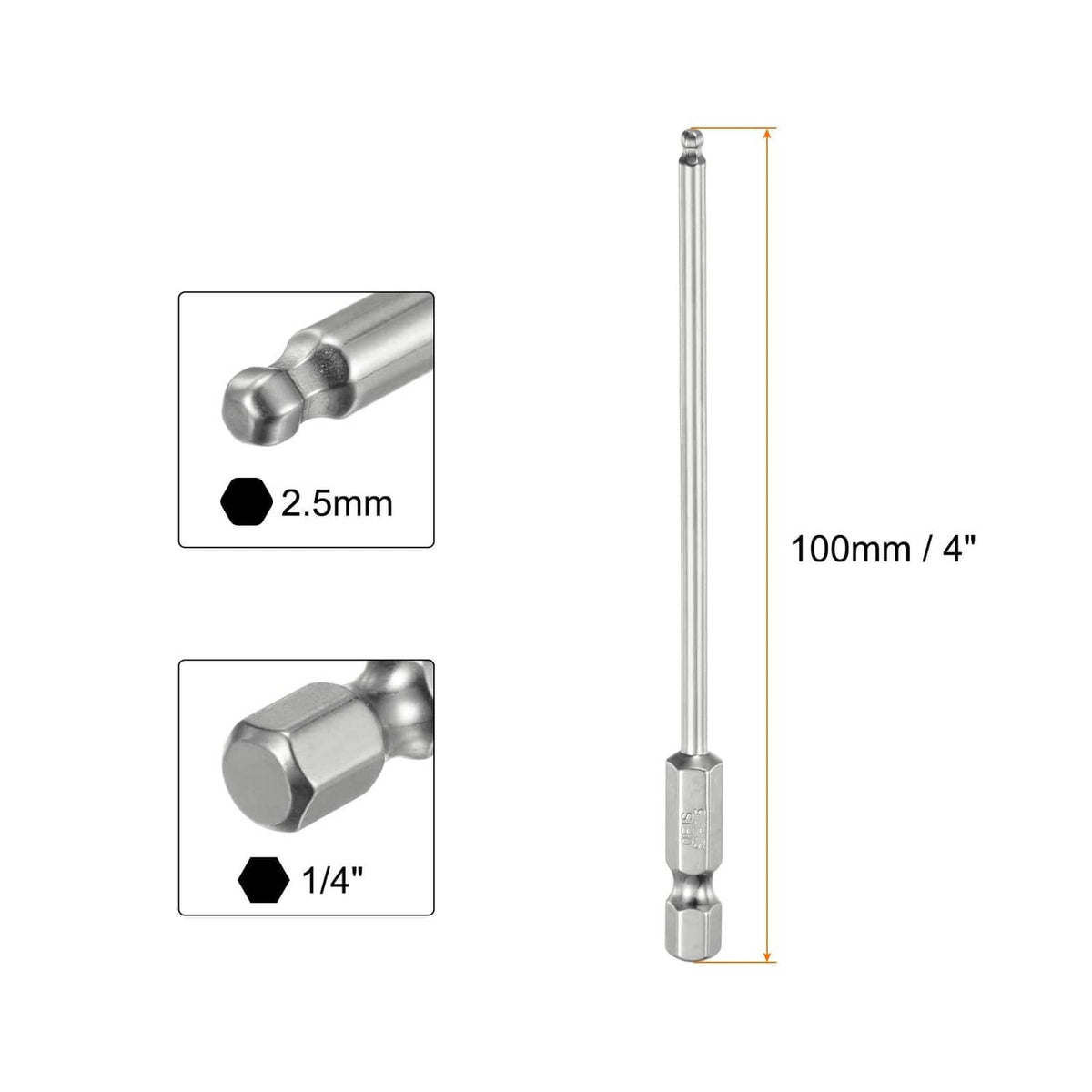 2.5mm ball-end hex screwdriver bits, 100mm length, 2-piece set
