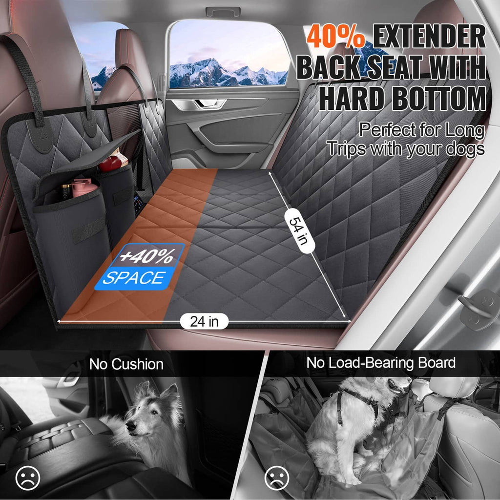 Dog back seat cover extended on car rear, quilted gray waterproof padding