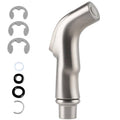 Brushed nickel sink faucet sprayer attachment with angled spray head and threaded base