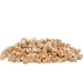 Pack of small blank wooden cubes in natural unfinished color, assorted scattered blocks