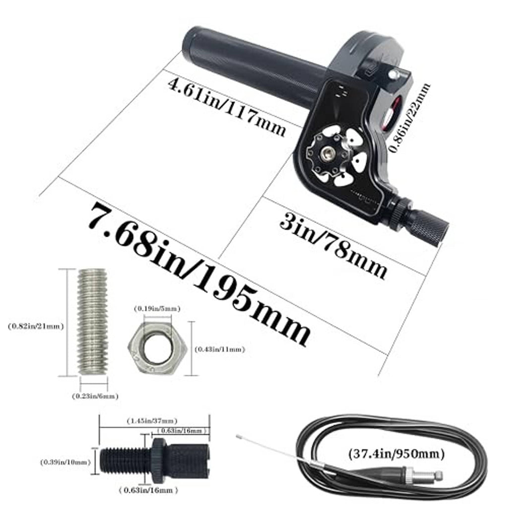 Black quick-twist throttle housing with textured grip and attached cable