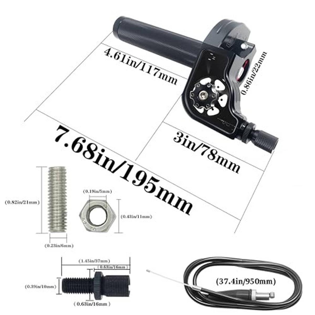 Black quick-twist throttle housing with textured grip and attached cable