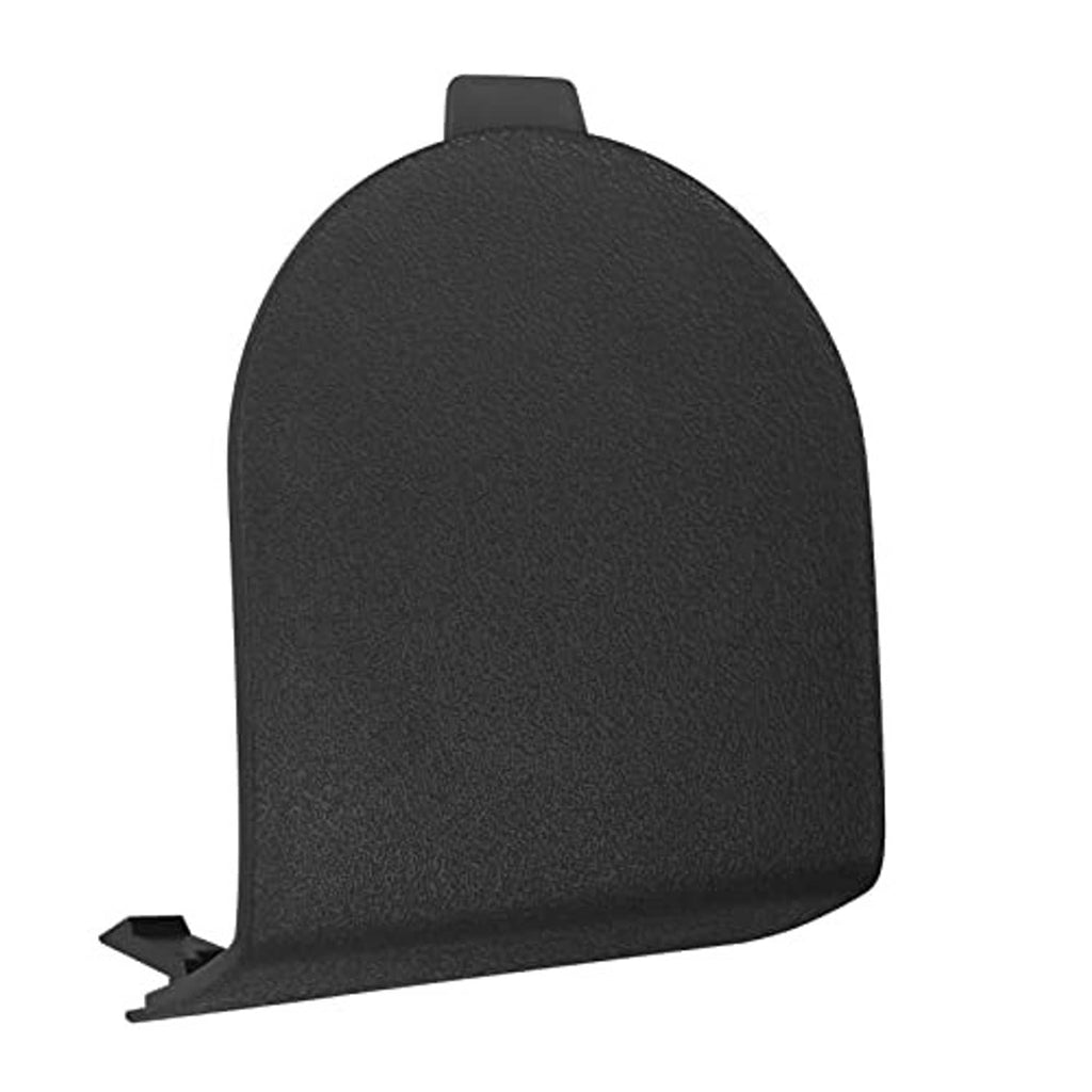 Seat belt anchor cover, dark textured front panel with side mounting tab, black