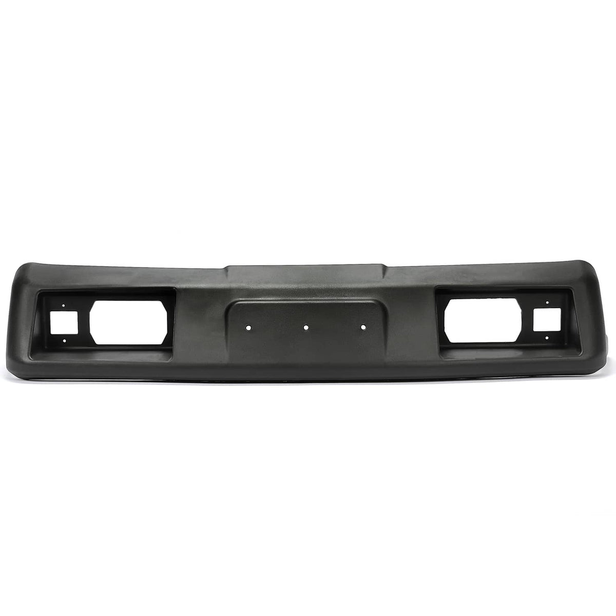 Black front cowl panel viewed from front with two headlight openings and center plate
