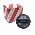 Black fuel tank cap with flip warning label and locking tab, with retail box