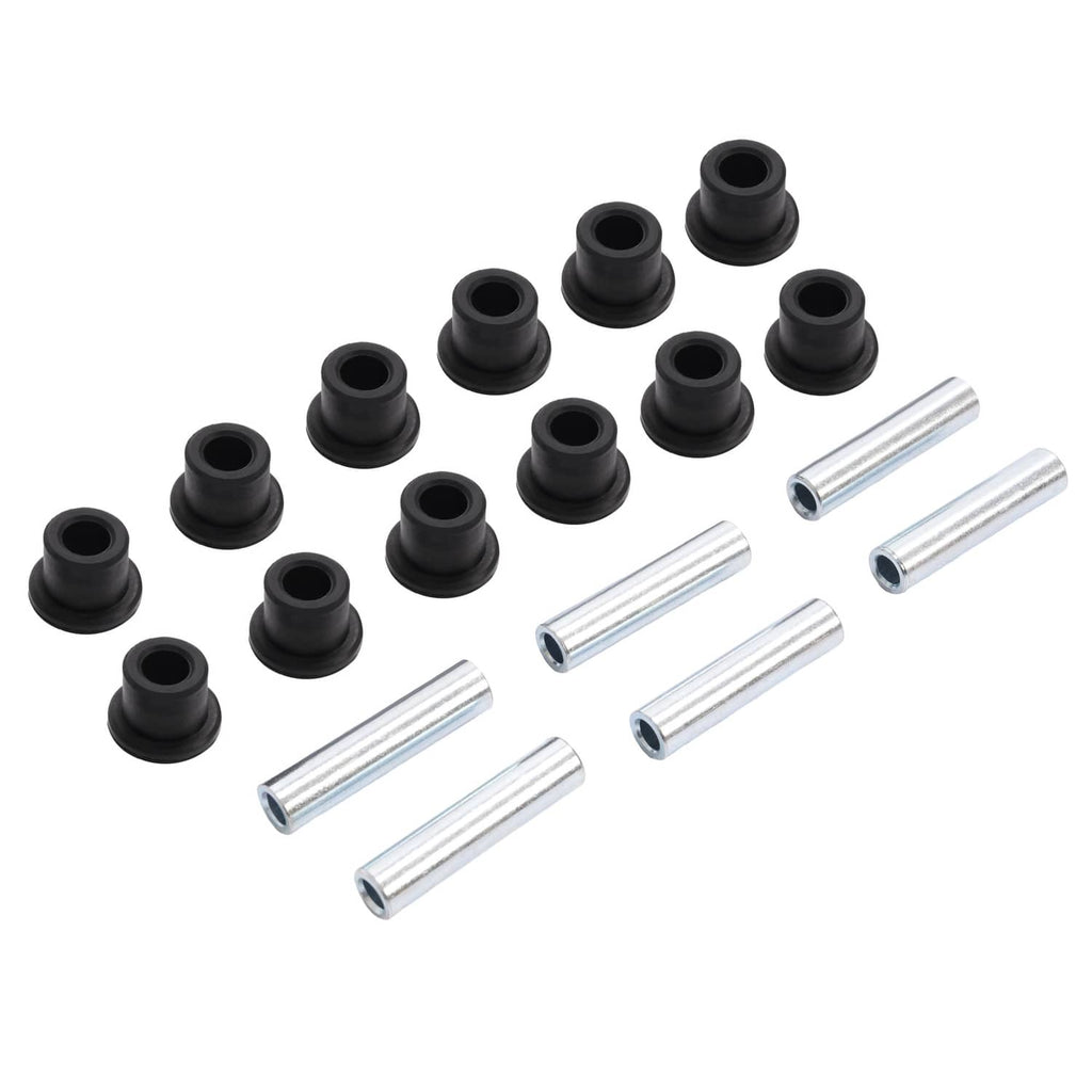 Leaf spring bushing set with black bushings and silver metal pins in a grouped layout