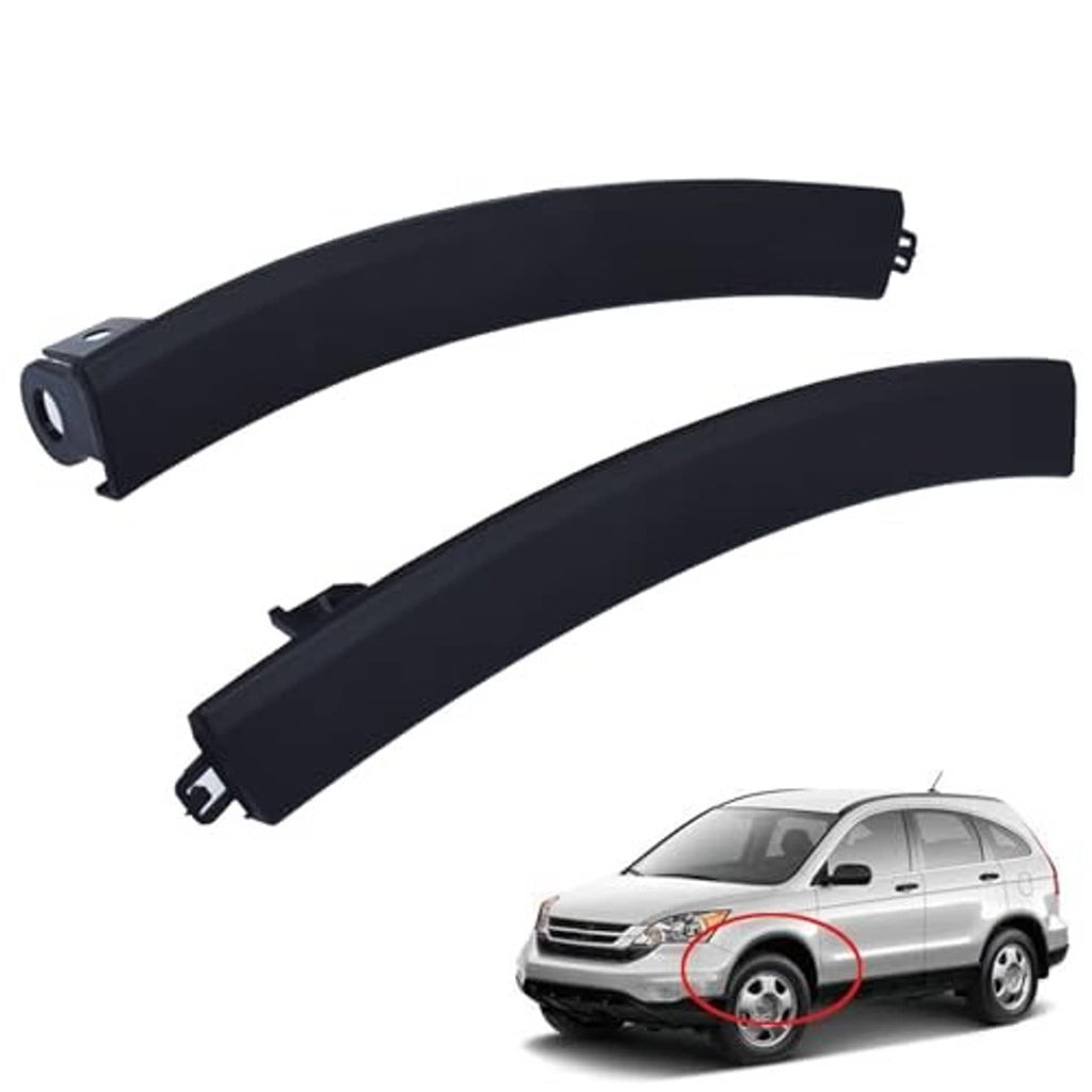 Pair of black front bumper filler trims with curved profile and side mounting brackets