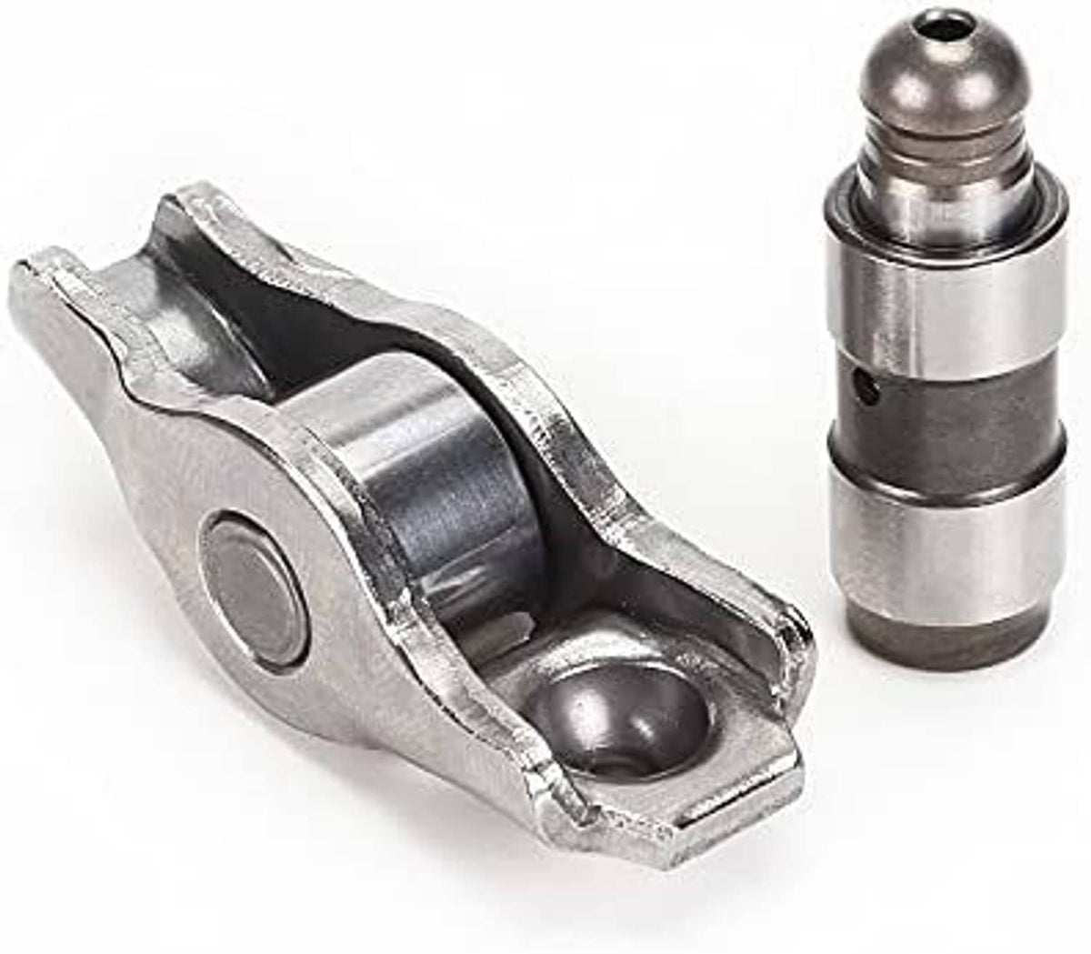 Rocker arm and valve lifter pair, polished silver steel
