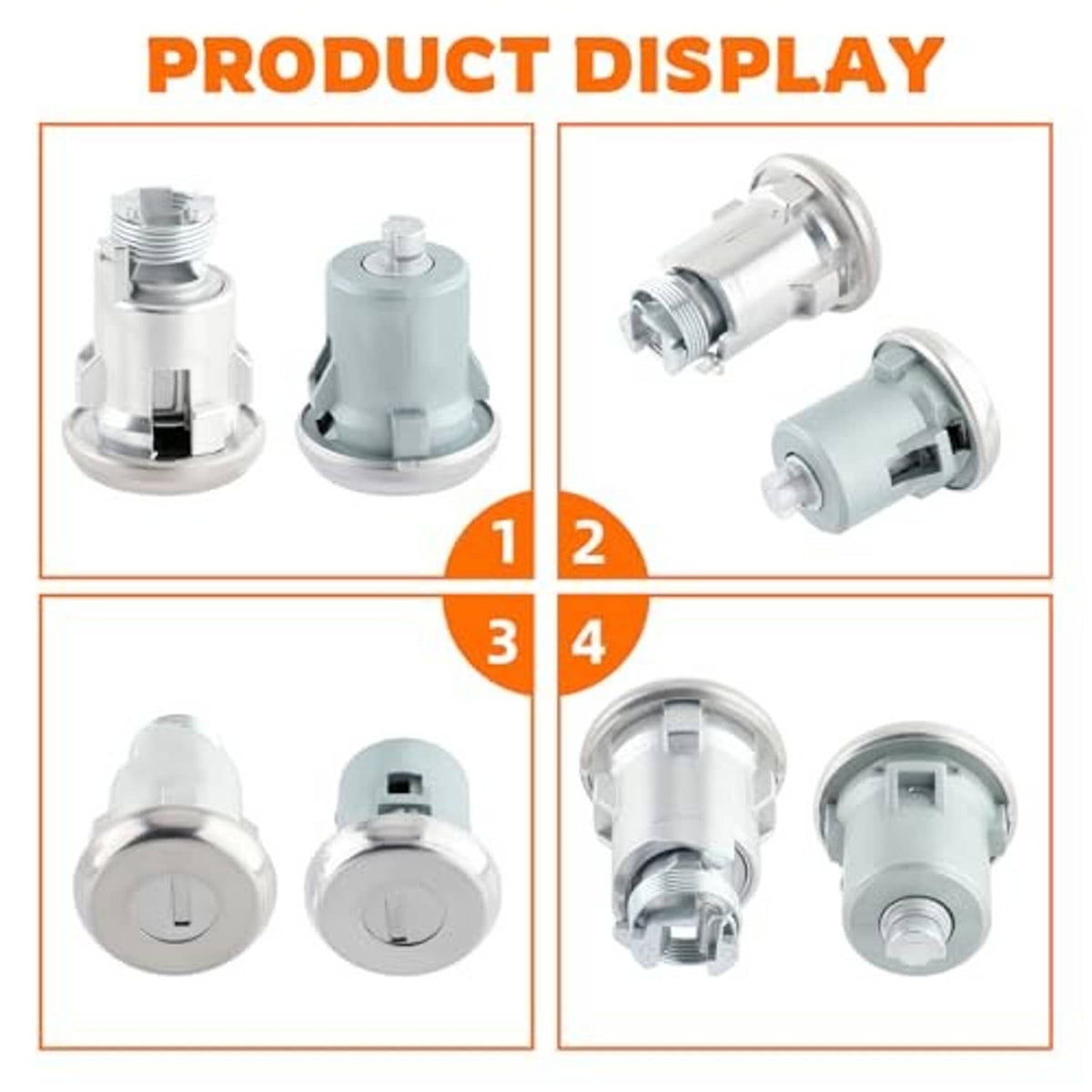 Door lock cylinder set product display with multiple lock cylinder angles and cores