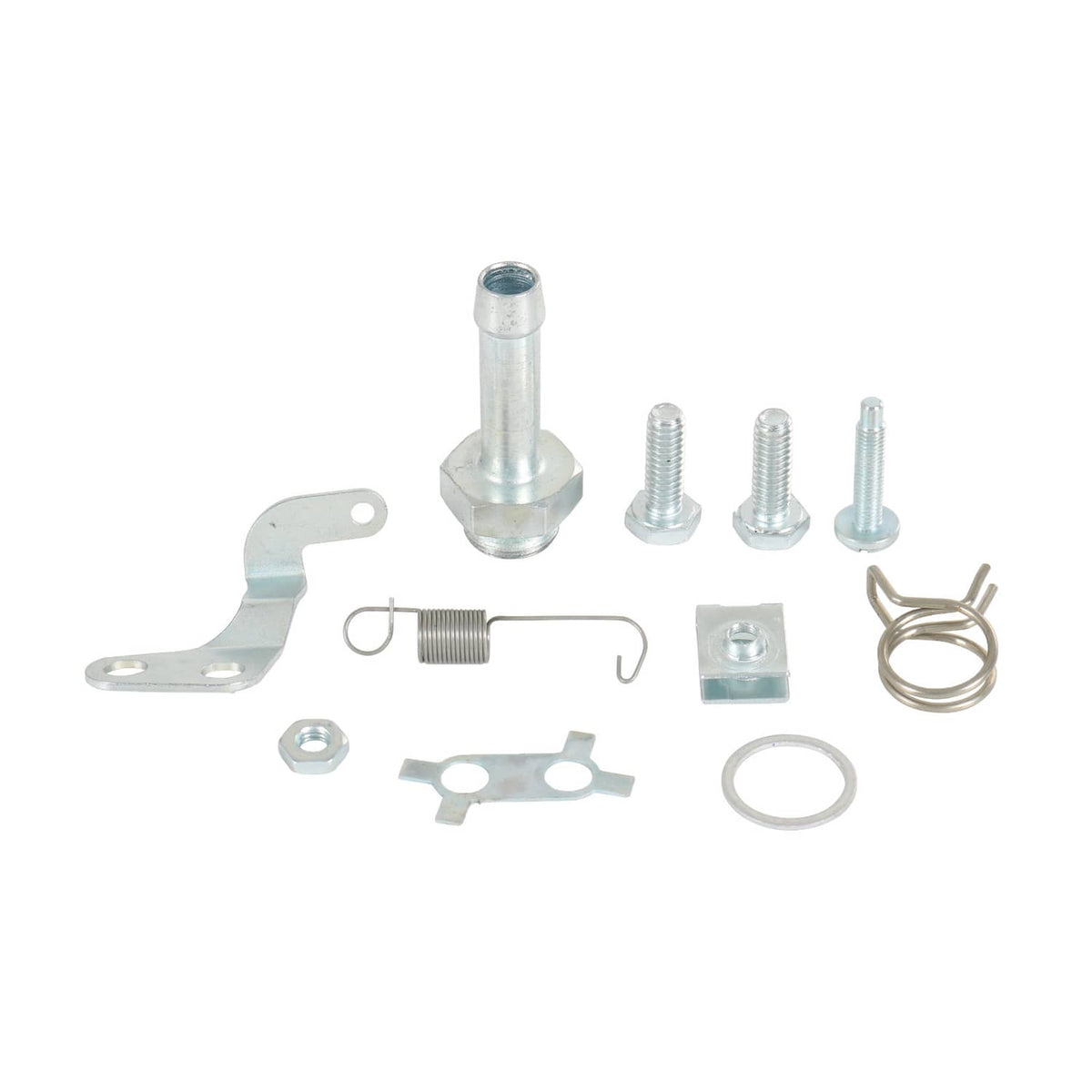 Carburetor accessory set with hoses, screws, brackets, spring, and gasket