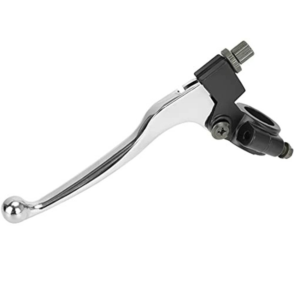 Left brake/clutch lever perch with chrome lever and black housing, close-up of pivot