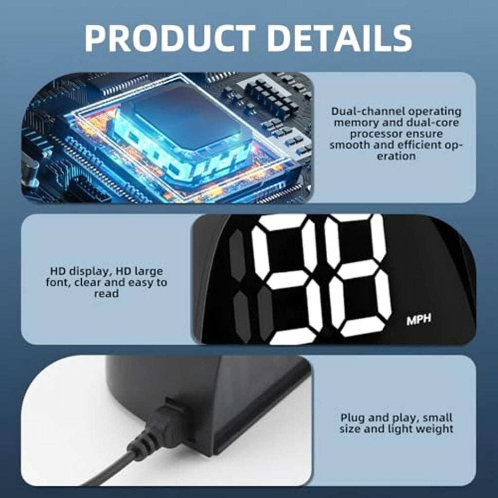 Black GPS digital speedometer HUD with large LED MPH digits on the display