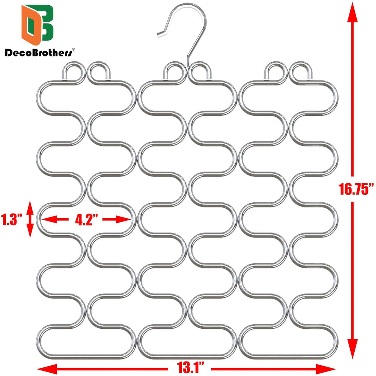 Chrome scarf hanger dimensions graphic with loop hangers