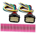 Pair of headlight wiring connectors with multi-pin plug and colored wire leads