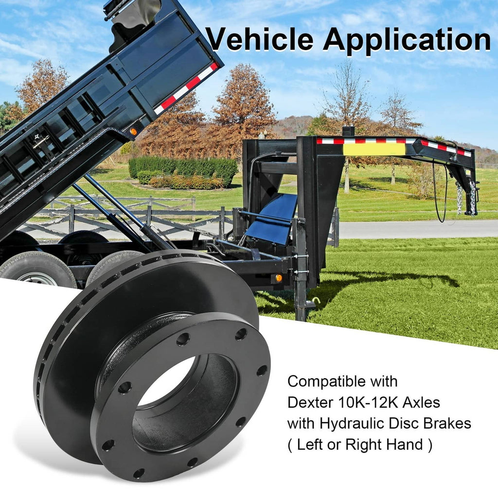 Vented disc brake rotor, dark finish, with round center bore and mounting bolt holes