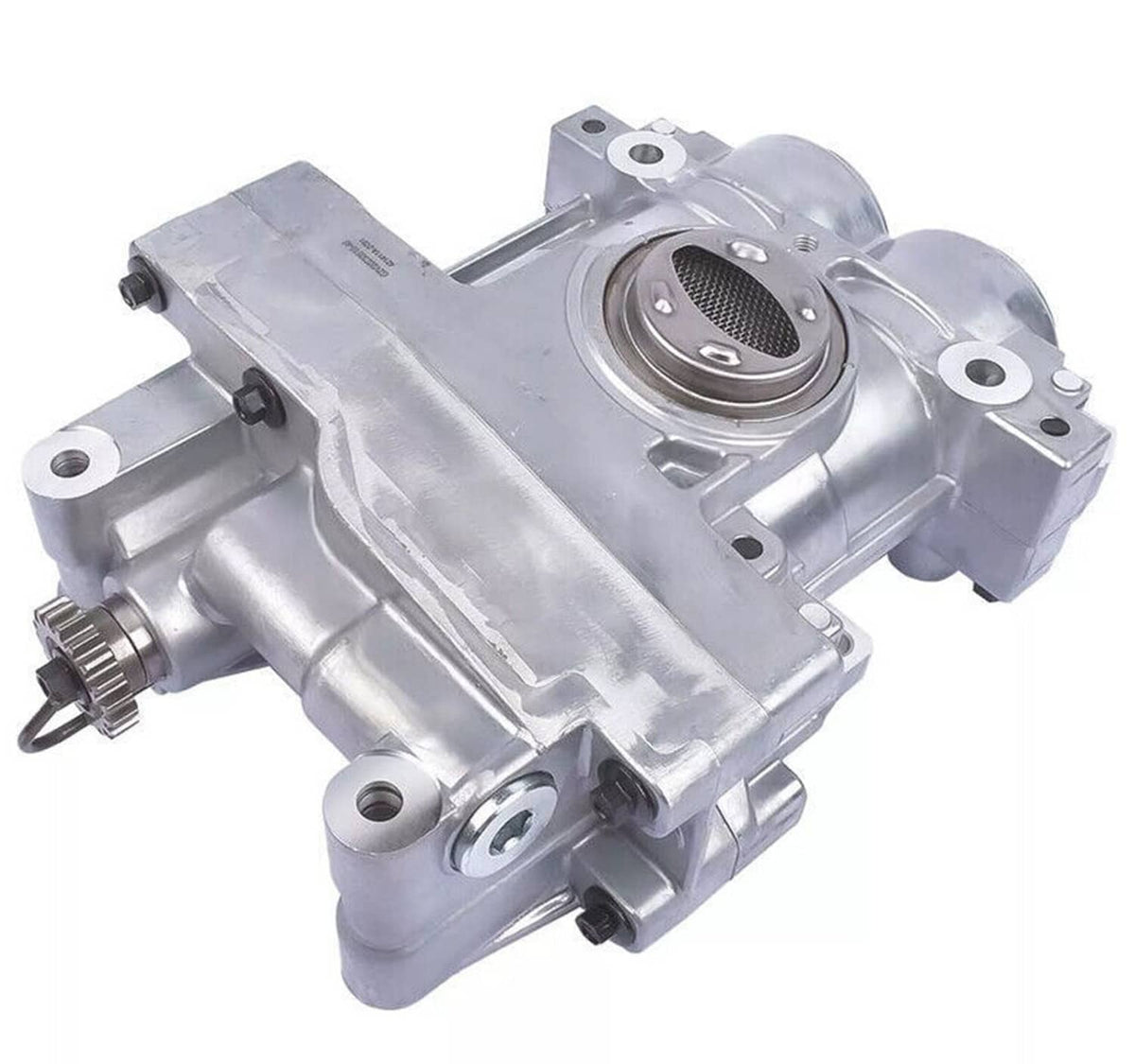 Oil pump balance shaft assembly with circular oil strainer on silver metal housing