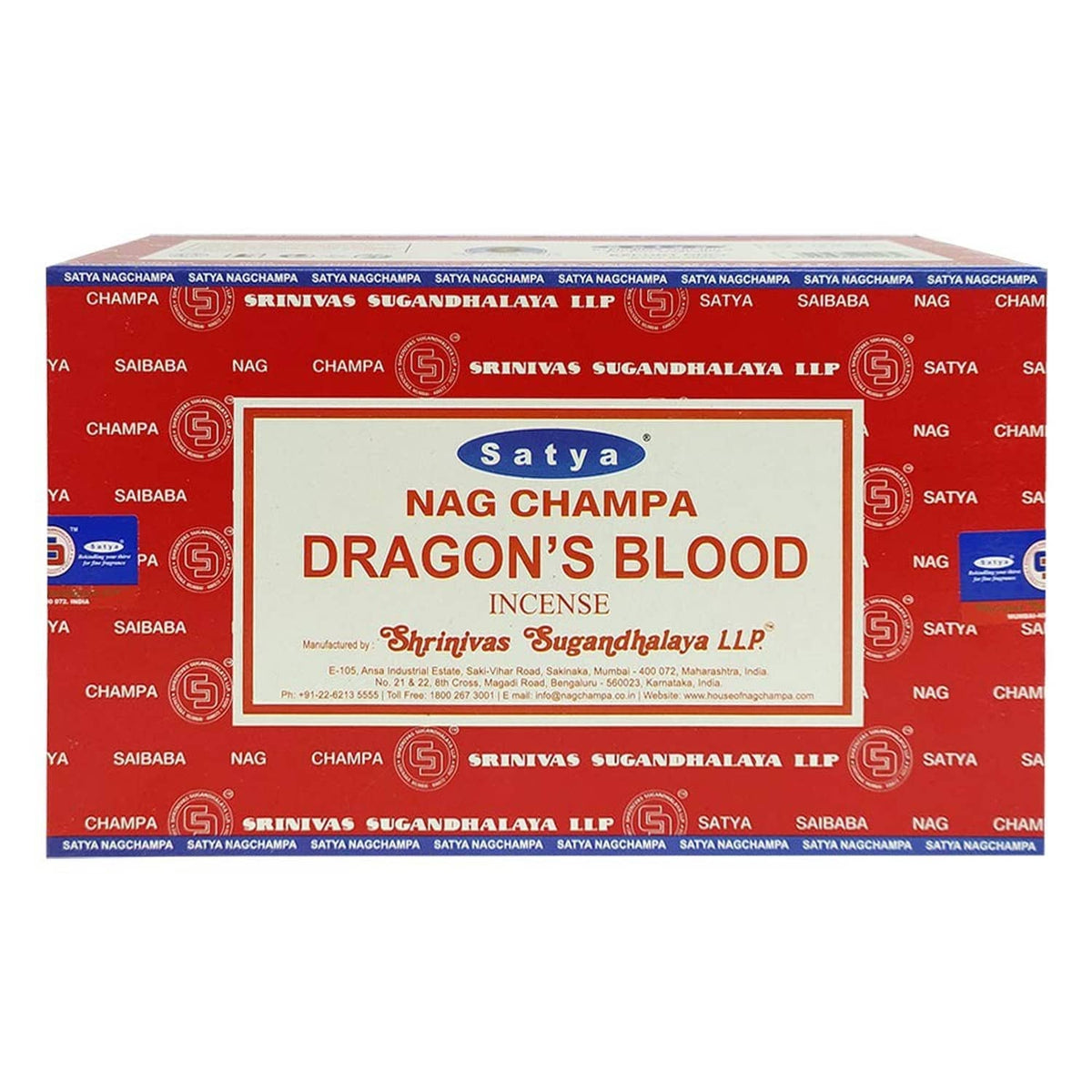 Nag Champa Dragon’s Blood incense box, front view