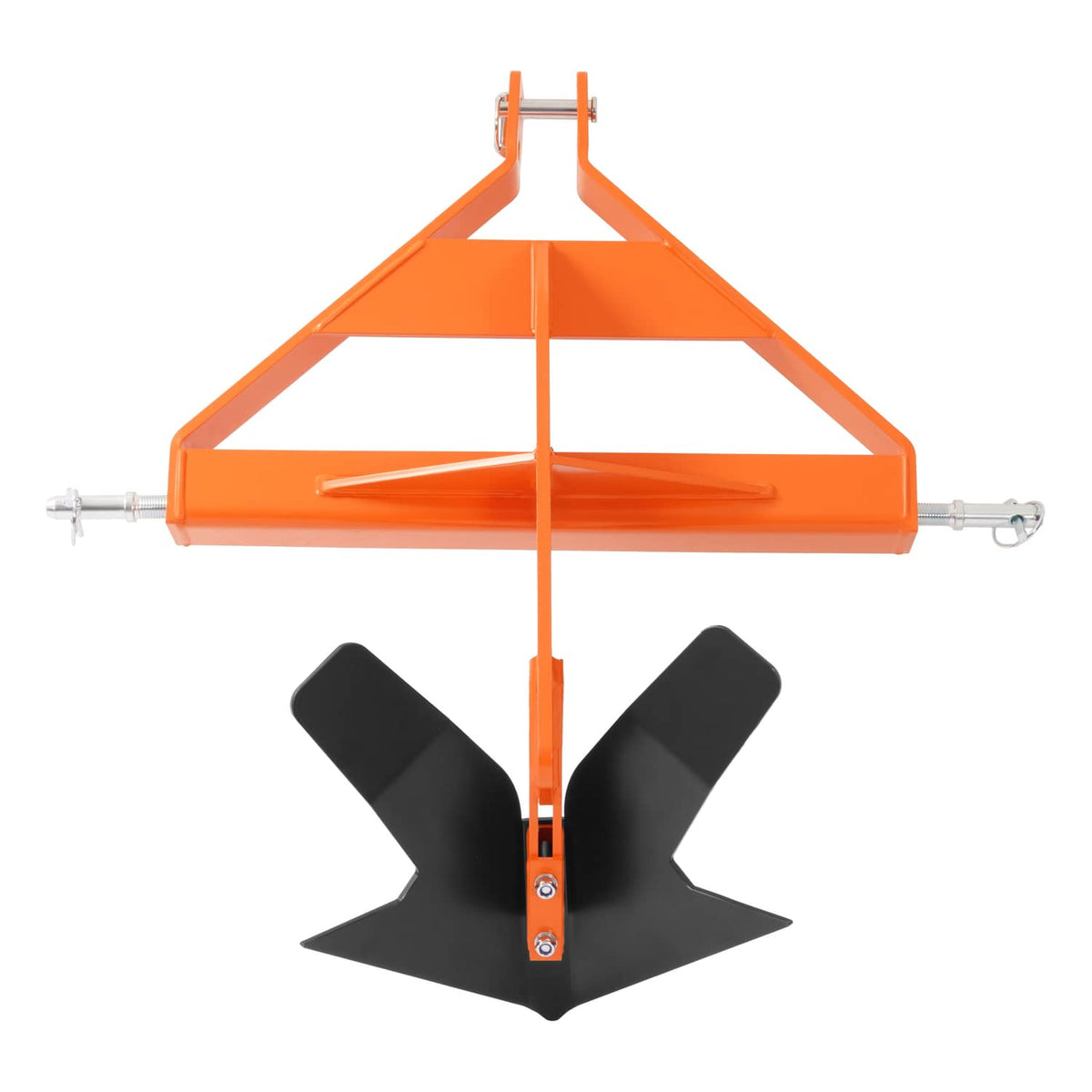 Orange steel 3-point middle buster quick hitch with centered black ground blade