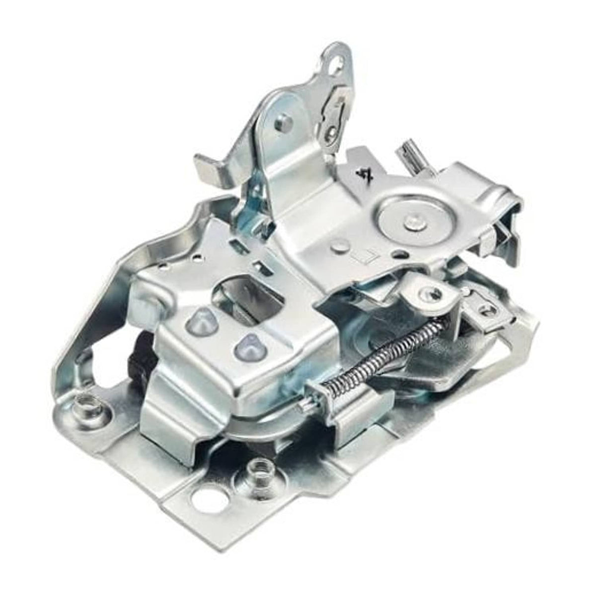 Front door power latch mechanism, silver metal assembly with mounting holes