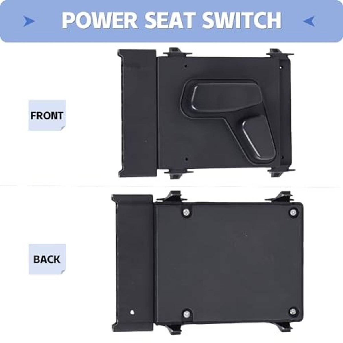 Power seat switch housing showing front and back sections with molded control lever