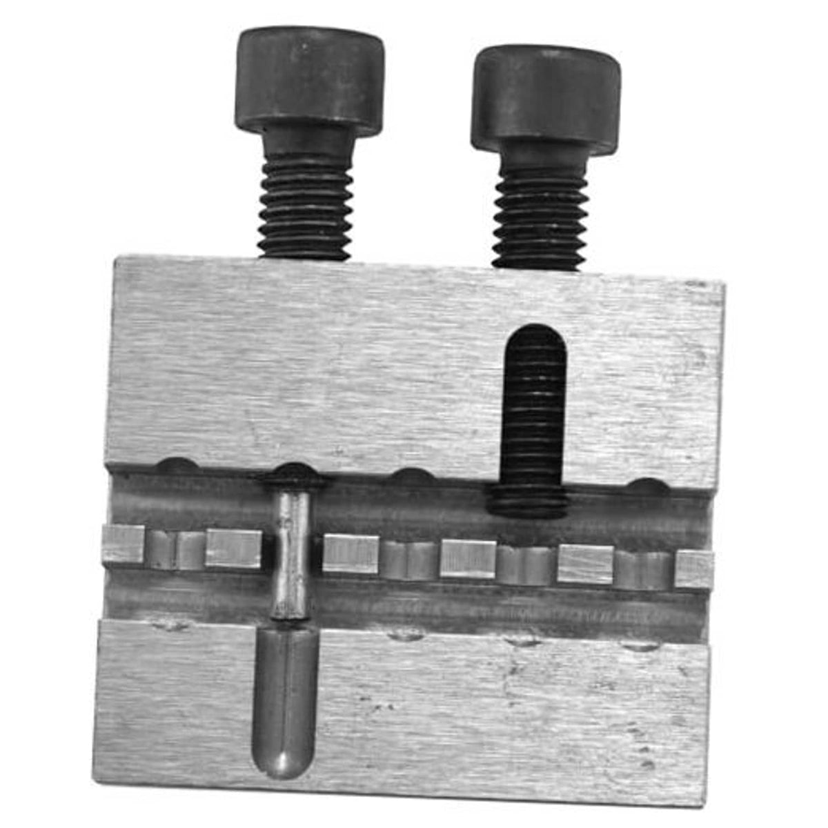 Steel chain breaker press tool with two threaded bolts and center guide slot