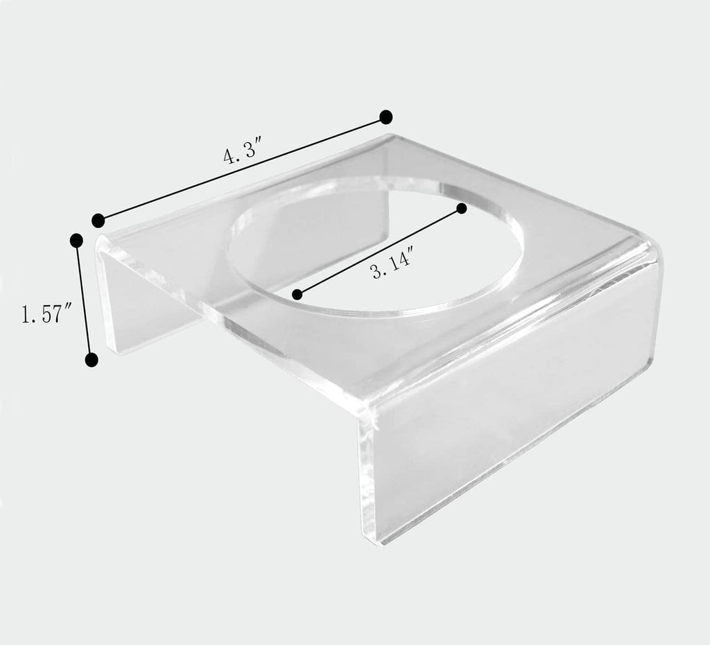 Clear acrylic display stand size diagram: 4.3in top, 3.14in ring, 1.57in base