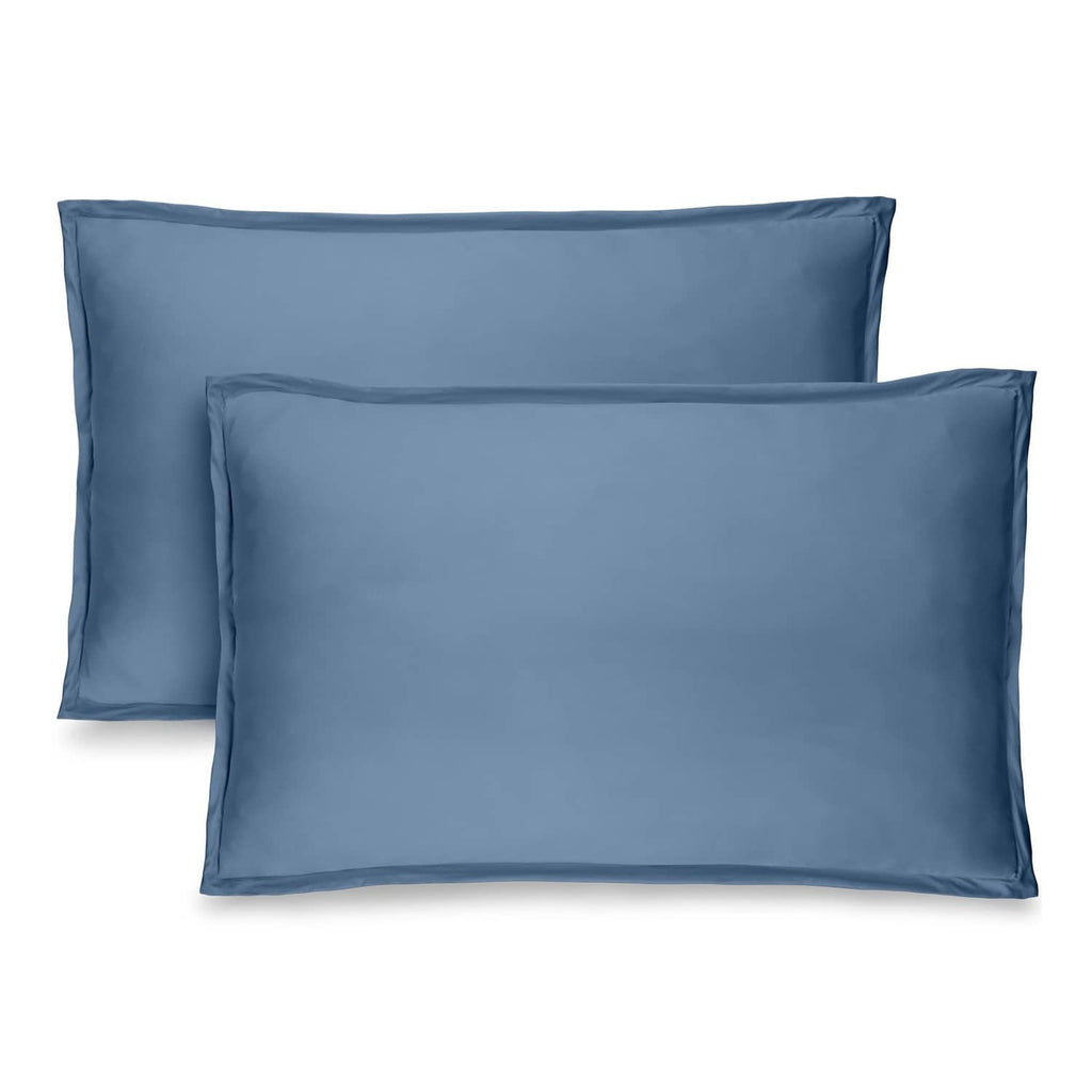 Blue microfiber standard pillow sham set, smooth front with hidden envelope-style opening